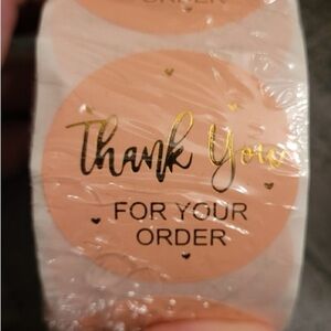 Thank You Sticker Labels 500 labels on roll. Peach & Gold, 1.5”x1.5” NWT